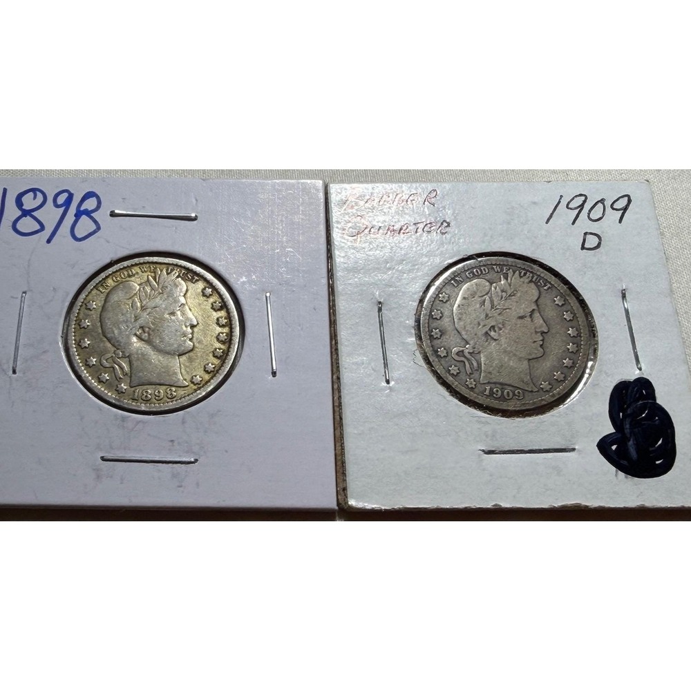 1898 and 1909-D‎ Barber Quarters 90% Silver US Coin Lot Denver Mint S138